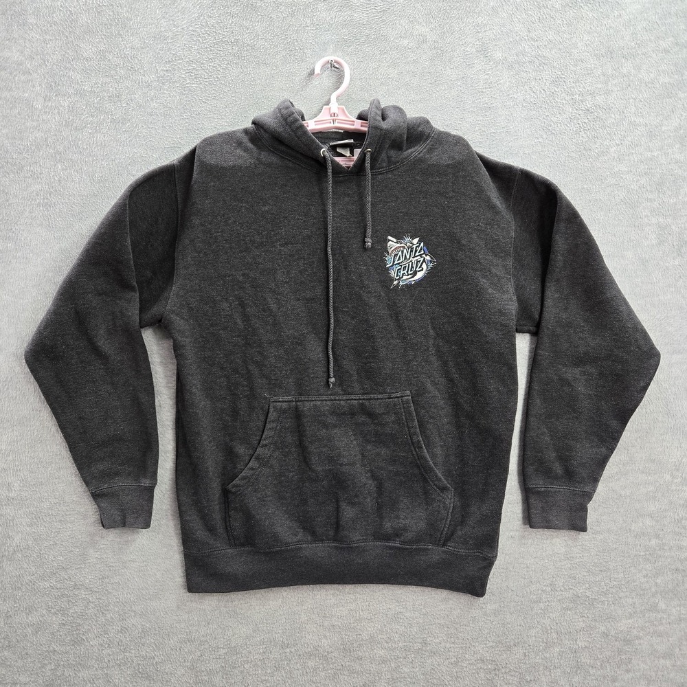 Santa Cruz Men Hoodie M Gray Graphic Print Shark Logo Long Sleeve Pullover